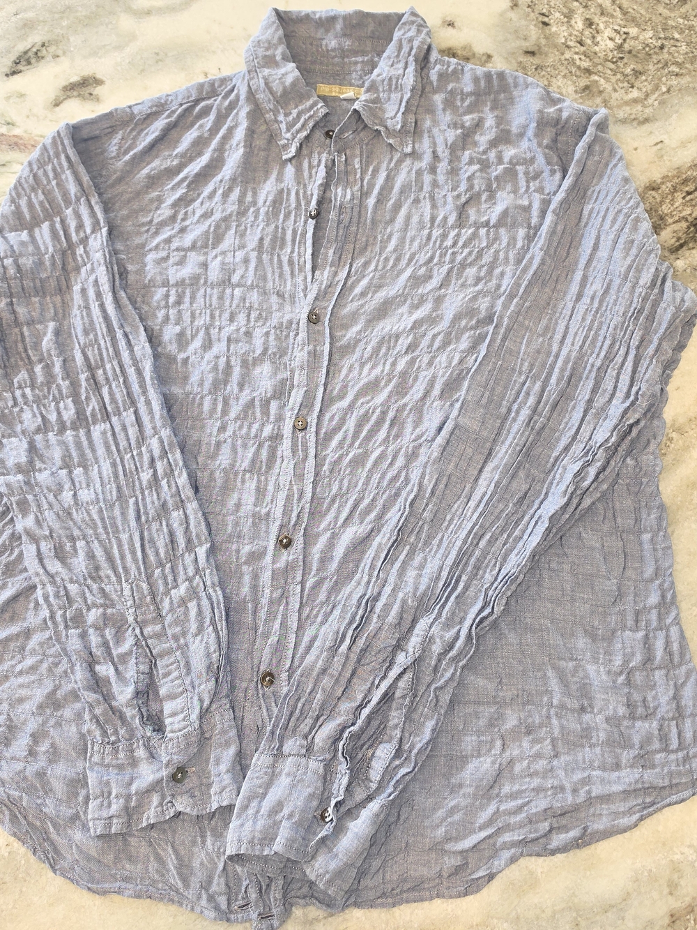 Pip Squeak Chapeau Womens Light Blue Crinkle Long-Sleeve Button-Down Shirt